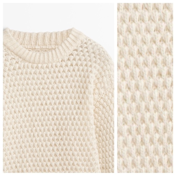 NWT. Massimo Dutti Cream Cotton/Wool Blend Open-Knit Sweater. SIze L. - Picture 3 of 10